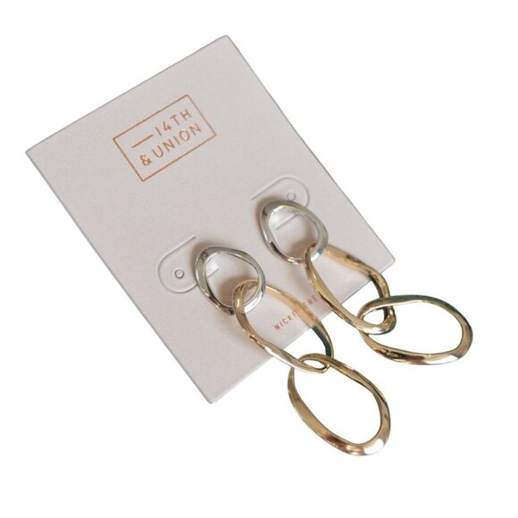 14th & Union Gold & Silver Tone Mixed Metal Linked Drop Earrings Nickel Free - Picture 2 of 5